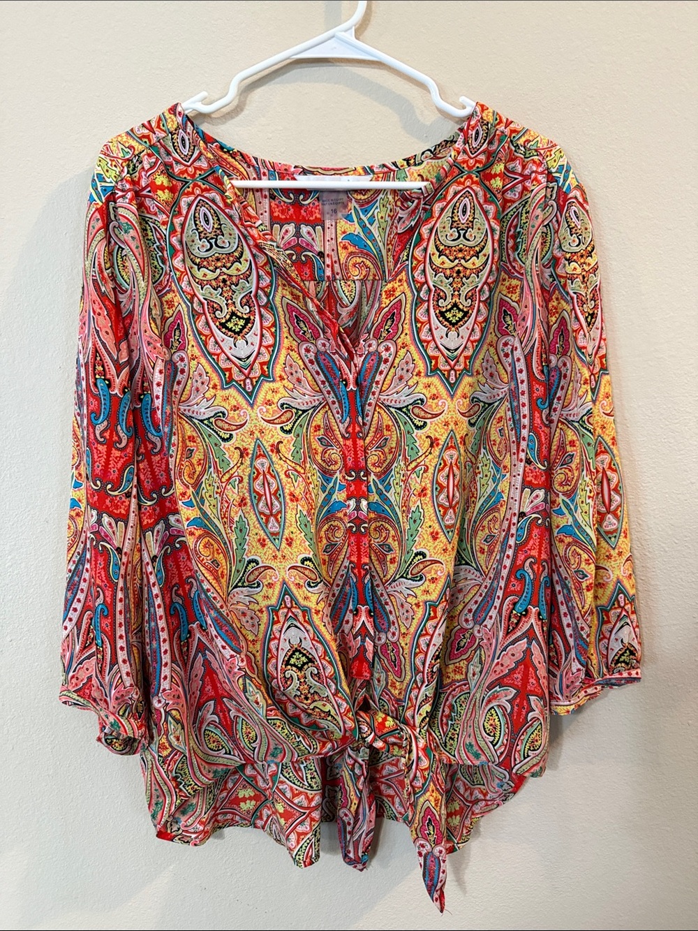 Peter Nygard Multicolor Paisley Tie-Front Blouse - Red, Yellow, Blue